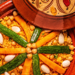 Delicious Moroccan dishes displayed in a traditional setting in Morocco