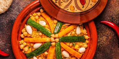 Delicious Moroccan dishes displayed in a traditional setting in Morocco