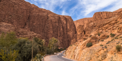 View of winding mountain road in the Atlas Mountains, Morocco