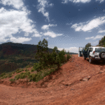 Rental car parked in scenic Moroccan landscape during a road trip adventure