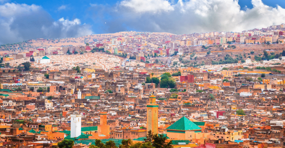 Historic medina in Fes with traditional Moroccan architecture