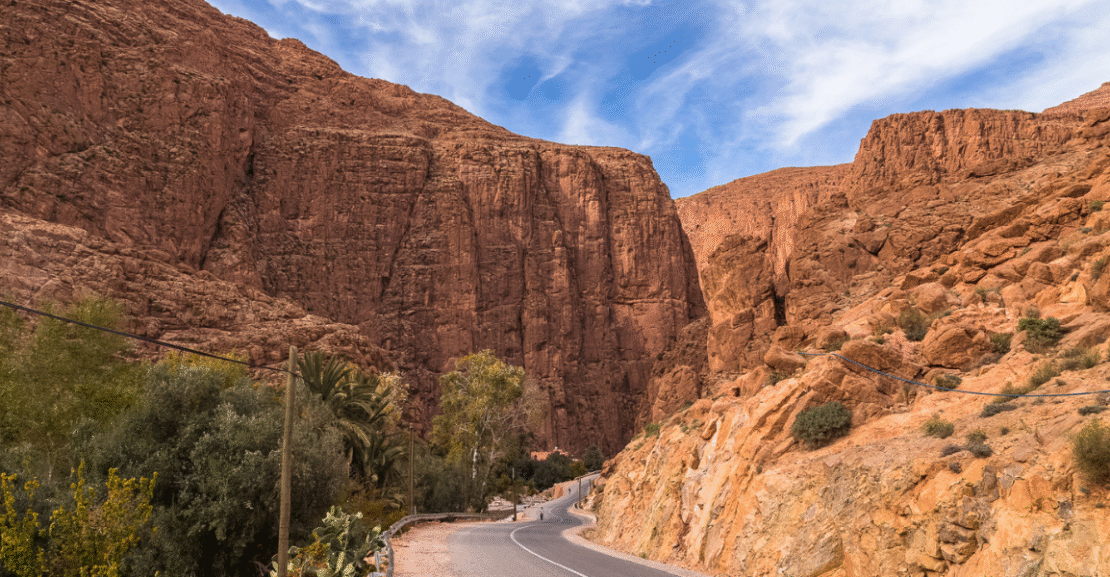 Atlas Mountains landscape with winding roads and scenic views in Morocco