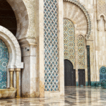 Interior of Hassan II Mosque in Casablanca with fountain